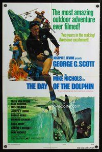 9x177 DAY OF THE DOLPHIN style D 1sh '73 George C. Scott, Mike Nichols, dolphin blows up ship!