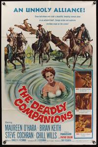 9x188 DEADLY COMPANIONS style B 1sh '61 first Sam Peckinpah, sexy Maureen O'Hara caught swimming!
