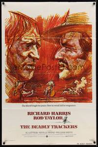 9x189 DEADLY TRACKERS 1sh '73 close up art of Richard Harris & Rod Taylor, written by Sam Fuller!