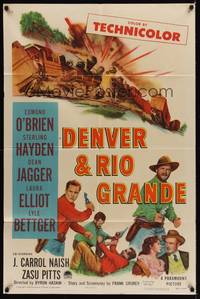 9x202 DENVER & RIO GRANDE 1sh '52 Edmond O'Brien, Sterling Hayden, artwork of head-on train wreck!