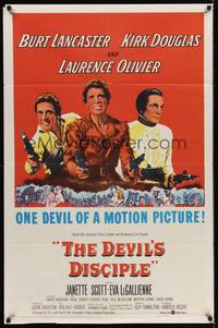 9x213 DEVIL'S DISCIPLE 1sh '59 Burt Lancaster, Kirk Douglas & Laurence Olivier with two guns!
