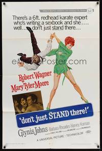 9x225 DON'T JUST STAND THERE 1sh '68 wacky art of sexiest Barbara Rhoades throwing Robert Wagner!