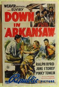 9x232 DOWN IN ARKANSAW 1sh '38 Weavers, Ralph Byrd, & June Storey are hillbillies in Arkansaw!