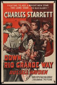 9x233 DOWN RIO GRANDE WAY 1sh '42 Charles Starrett helps Texas join the United States!