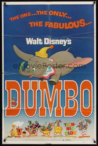 9x242 DUMBO 1sh R72 colorful art from Walt Disney circus elephant classic!