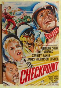 9x120 CHECKPOINT English 1sh '56 English car racing, cool artwork of driver Anothony Steel!