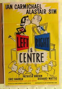 9x462 LEFT RIGHT & CENTRE English 1sh '61 wacky art of political candidates in love by Langdon!