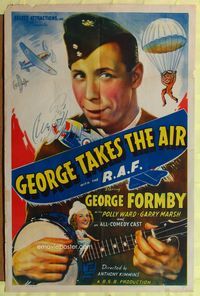 9x293 IT'S IN THE AIR 1sh '40 George Formby, Polly Ward, wacky art of aircraft & parachutist!