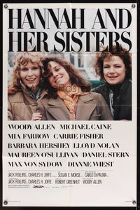 9x325 HANNAH & HER SISTERS 1sh '86 Woody Allen, Mia Farrow, Carrie Fisher, Barbara Hershey