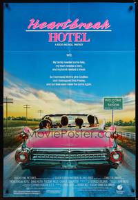 9x340 HEARTBREAK HOTEL 1sh '88 great art of Elvis in the back of a pink Cadillac!