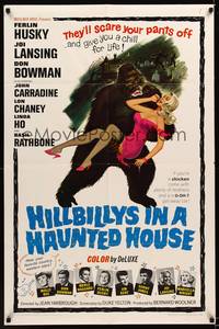9x357 HILLBILLYS IN A HAUNTED HOUSE 1sh '67 country music, art of wacky ape carrying sexy girl!