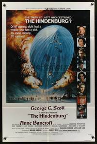 9x358 HINDENBURG 1sh '76 George C. Scott & all-star cast, art of zeppelin crashing down!