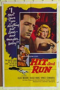 9x360 HIT & RUN 1sh '57 sexy bad pick-up girl Cleo Moore, Hugo Haas film noir!