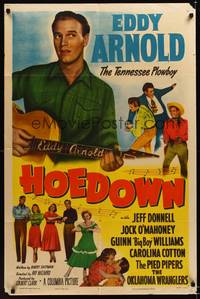 9x367 HOEDOWN 1sh '50 Jeff Donnell, Jock Mahoney, Tennessee Plowboy Eddy Arnold playing guitar!