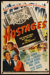 9x378 HOSTAGES style A 1sh '43 Luise Rainer, right out of Hitler's cracking Fortress Europe!