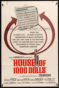 9x385 HOUSE OF 1000 DOLLS 1sh '67 Vincent Price, Martha Hyer, traffic in human flesh!