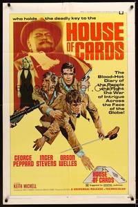 9x386 HOUSE OF CARDS 1sh '69 George Peppard, Orson Welles, cool playing card art!