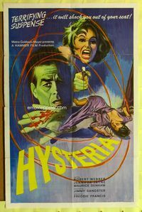9x398 HYSTERIA  1sh '65 Robert Webber, Hammer horror, it will shock you out of your seat!