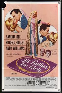 9x404 I'D RATHER BE RICH 1sh '64 sexy Sandra Dee between Robert Goulet & Andy Williams!