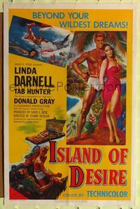 9x418 ISLAND OF DESIRE 1sh '52 full-length art of sexy Linda Darnell & barechested Tab Hunter!