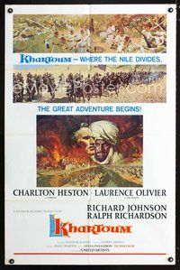 9x437 KHARTOUM style B 1sh '66 art of Charlton Heston & Laurence Olivier, North African adventure!