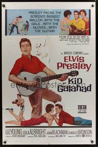 9x438 KID GALAHAD 1sh '62 art of Elvis Presley singing with guitar, boxing, and romancing!