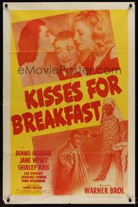9x445 KISSES FOR BREAKFAST 1sh '41 Dennis Morgan between Jane Wyatt & Shirley Ross!