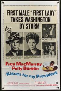 9x446 KISSES FOR MY PRESIDENT 1sh '64 Fred MacMurray, Polly Bergen, is America prepared!