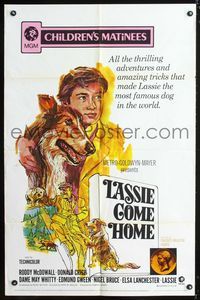 9x458 LASSIE COME HOME 1sh R71 great artwork of young Roddy McDowall & his beloved Collie!
