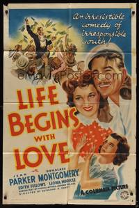 9x465 LIFE BEGINS WITH LOVE 1sh '37 Jean Parker, Douglass Montgomery, an irresistible comedy!