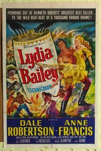 9x476 LYDIA BAILEY 1sh '52 Dale Robertson & Anne Francis dance to the beat of voodoo drums!