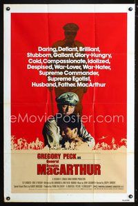 9x477 MacARTHUR 1sh '77 daring, brilliant, stubborn World War II Rebel General Gregory Peck!