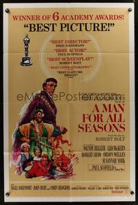 9x491 MAN FOR ALL SEASONS style C 1sh '67 Paul Scofield, Robert Shaw, Best Picture Academy Award!
