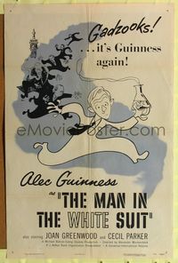 9x493 MAN IN THE WHITE SUIT style A 1sh '52 wacky art of scientist inventor Alec Guinness!