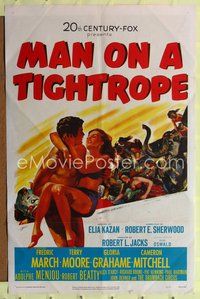 9x495 MAN ON A TIGHTROPE 1sh '53 directed by Elia Kazan, pretty circus performer Terry Moore!