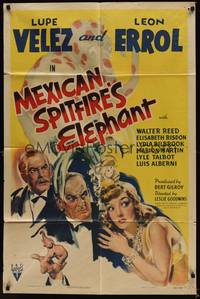 9x508 MEXICAN SPITFIRE'S ELEPHANT style A 1sh '42 art of Lupe Velez & Errol with spotted elephant!