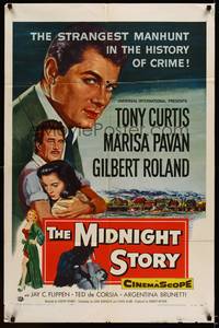 9x510 MIDNIGHT STORY 1sh '57 Tony Curtis in the strangest San Francisco manhunt in crime's history