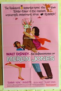 9x514 MISADVENTURES OF MERLIN JONES style A 1sh '64 Disney, art of Annette Funicello, Kirk & chimp!