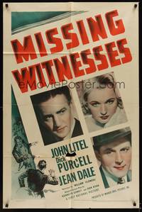 9x516 MISSING WITNESSES 1sh '37 William Clemens, close-ups of John Litel, Dick Purcell, Jean Dale!