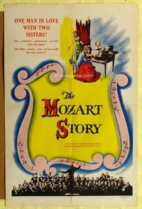 9x522 MOZART STORY 1sh '48 Winnie Markus, Hans Holt in the title role, cool musical note art!