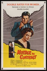 9x527 MURDER BY CONTRACT 1sh '59 Vince Edwards prepares to strangle woman with necktie!