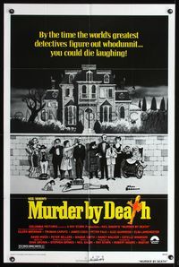 9x528 MURDER BY DEATH 1sh '76 great Charles Addams artwork of cast by spooky house!