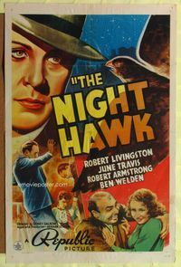 9x545 NIGHT HAWK 1sh '38 Robert Livingston, June Travis, Robert Armstrong, cool art!