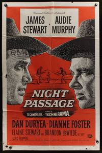 9x549 NIGHT PASSAGE 1sh '57 no one could stop the showdown between Jimmy Stewart & Audie Murphy!