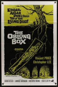 9x568 OBLONG BOX int'l 1sh '69 Vincent Price, Christopher Lee, Edgar Allan Poe, cool horror art!