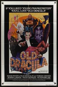 9x573 OLD DRACULA 1sh '75 Vampira, David Niven as Dracula, Clive Donner, wacky horror art!