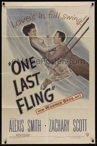 9x583 ONE LAST FLING 1sh '49 laughing Zachary Scott hoists beautiful Alexis Smith in the air!