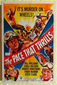 9x596 PACE THAT THRILLS style A 1sh '52 cool motorcycle racing art, murder on wheels!