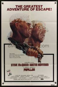 9x601 PAPILLON int'l 1sh '73 great art of prisoners Steve McQueen & Dustin Hoffman by Tom Jung!