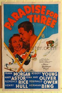 9x603 PARADISE FOR THREE style C 1sh '38 cool art of Robert Young & pretty Mary Astor!